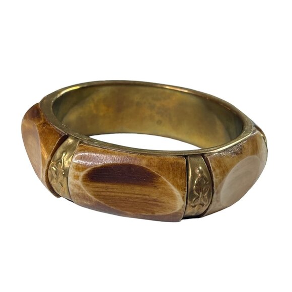 Chunky Dyed Bone Brass Bangle Bracelet  Tribal Boho Hippie Chic Vintage 70s u - Picture 1 of 6